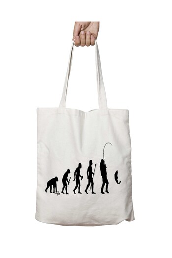 ART HEDİYE Evolution Of Man And Fishing - Διπλή υφασμάτινη τσάντα ώμου που διαρκεί και πλένεται