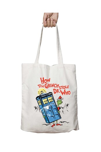ART HEDİYE Grinch Steals Dr Who Light - Διπλή υφασμάτινη τσάντα ώμου που πλένεται και διαρκεί