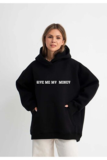 caddekombin Світшот Siyah Oversize - Give Me My Money Basklı