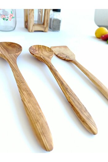 AYSAN Olive Wood 3-Piece Wooden Spoon Spatula Set