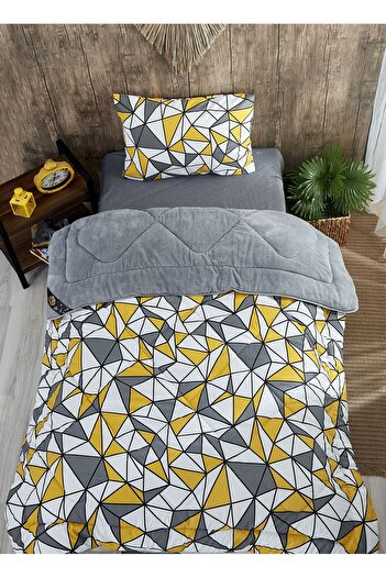MARLA HOME Single Geometric Patterned Welsoft Quilt Set - Double Sided Blanket Fluffy Soft