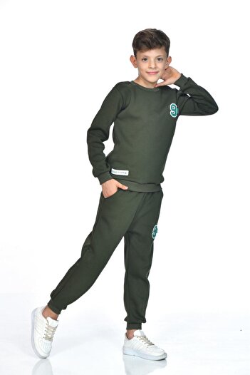 Kamex Khaki Children's Tracksuit Set - Three Thread, Printed