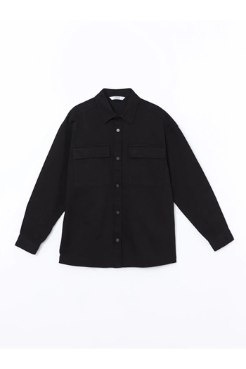 LC Waikiki LCW Lässiges Gabardine-Hemd für Herren – Schwarz, bequeme Passform, lange Ärmel