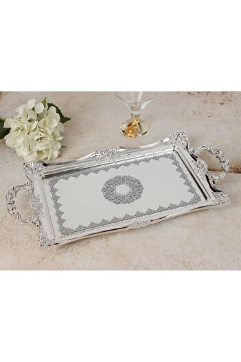 Sembol Blanca 52x27cm Silver Leaf Glass Acrylic Tray - Tray-202g