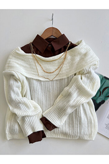 Hepsi Moda Madonna Yaka Fitilli Kazak - EC - 1179 - Ekru