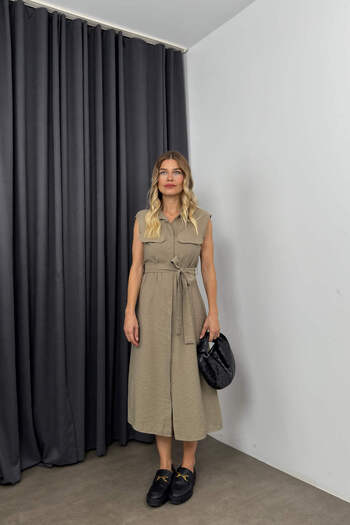 Sue Store Khaki-hemdkleid - Mit Taschen Und Gürtel