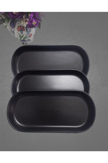 Keramika 3 Piece Matte Black Noyan Boat Plate Set K2p