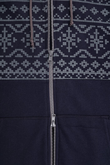 Kyron Unisex Lacivert Nordic Desenli Kapüşonlu Tulum Lacivert, Fermuarlı