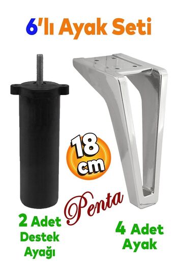 Badem10 Penta Set of 6 - Furniture Tv Unit, Sideboard, Armchair, and Sofa Support. 18 cm Chrome Legs - M8 Bolt