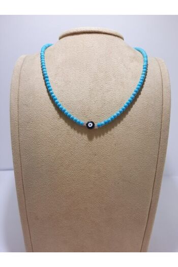 TMD AKSESUAR Blue Evil Eye Beaded Natural Stone Necklace with Turquoise Stones