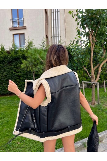 MEECY Leather Fur Women's Vest