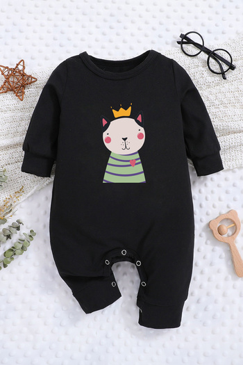 ADABEBEK New Season Little Cat Printed Baby Jumpsuit with Snap Fasteners at the Bottom - 22217
