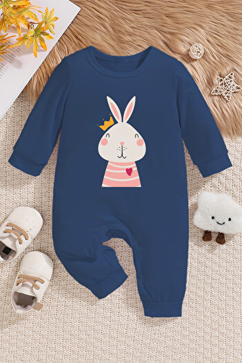 ADABEBEK New Season Rabbit Printed Baby Jumpsuit with Snap Fasteners - 22216