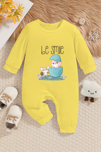 ADABEBEK Rabbit Printed Be Smile Baby Girl Jumpsuit - 22357