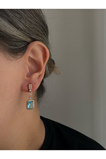 Owentis Steel Rose Gold Blue Crystal Stone Bianca Earrings - Does Not Tarnish -