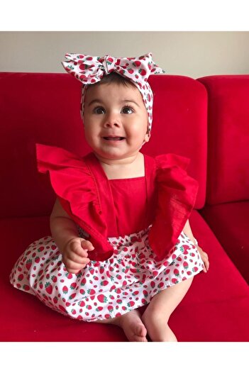Nur Kids Strawberry Patterned Salopet And Bandana