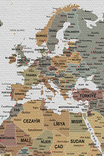 Dropcek eticaret Wall Cover / Carpet Detailed Turkish Current World Map Quality Canvas Fabric-3963