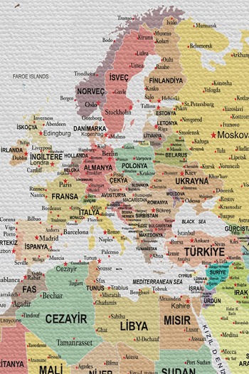 Dropcek eticaret Wall Cover / Carpet Detailed Turkish Current World Map Quality Canvas Fabric-3962