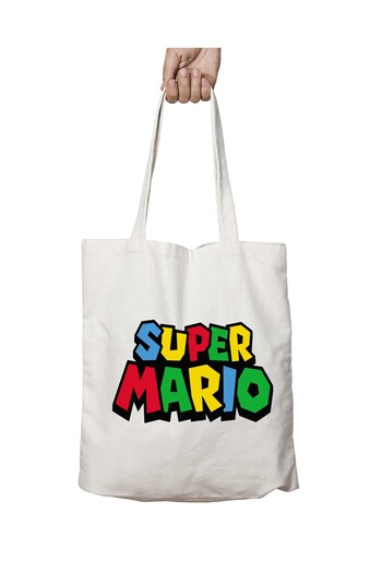 ART HEDİYE Super Mario Written δύο όψεων μόνιμη πλενόμενη υφασμάτινη τσάντα ώμου - για το σχολείο και την παραλία
