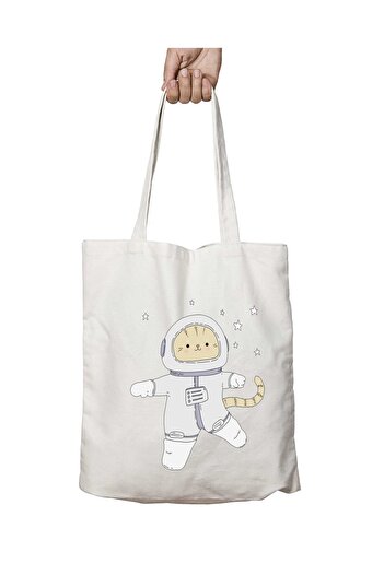 ART HEDİYE Astronaut Cat - Διπλή υφασμάτινη τσάντα ώμου που διαρκεί και πλένεται