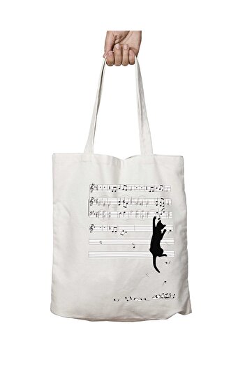 ART HEDİYE Music Note Collecting Cat - Διπλής όψης Μόνιμη, Πλενόμενη υφασμάτινη τσάντα ώμου