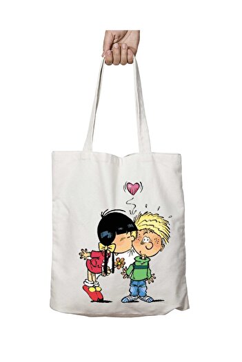 ART HEDİYE Cedric and Chen Washable Lasting Kiss - Υφασμάτινη τσάντα ώμου για δύο πλευρές παραλίας και σχολείου