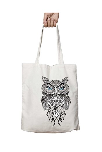 ART HEDİYE Owl Blue - Μόνιμη υφασμάτινη τσάντα ώμου με μάτια που πλένονται