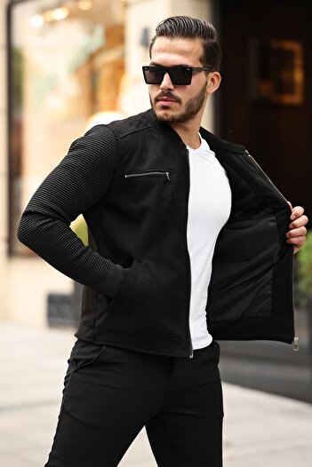Delpino Men's Suede Knitwear Jacket - Sleeve Detailed