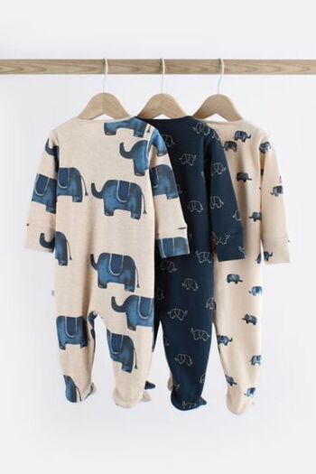 Next Baby 100% Algodón 2 Way Zip Sleepsuits - 3 Pack (0Mths-2Yrs)