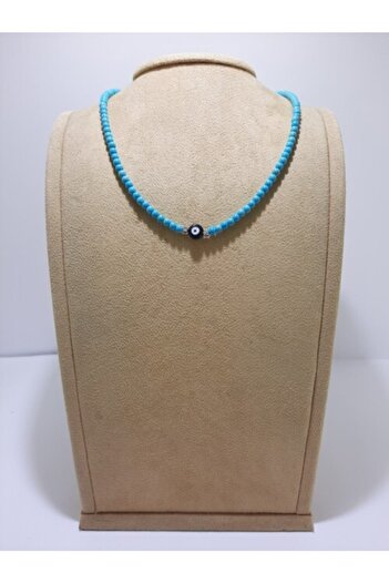 TMD AKSESUAR Blue Evil Eye Beaded Natural Stone Necklace with Turquoise Stones