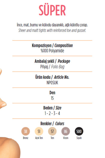 Penti 3 adet. BRONZ. Mat. Süper. 15 den. İnce. Burnu dayanıklı, ağlı külotlu çorap. RENK NO: 38