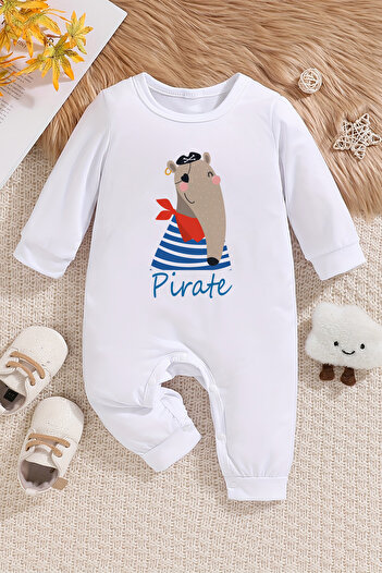 ADABEBEK New Season - Pirate Printed Baby Jumpsuit with Snaps at the Bottom 22223