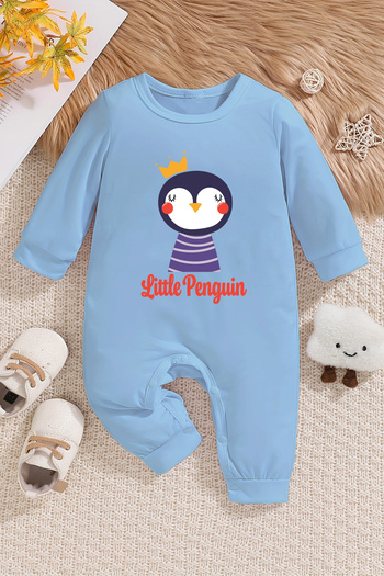 ADABEBEK New Season Little Penguin Printed Baby Jumpsuit - with Snaps from the Bottom 22214