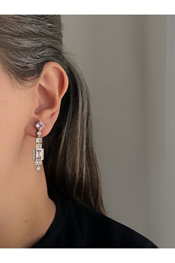 Owentis Steel Silver Pink Stone Princess Earrings - Does Not Tarnish -