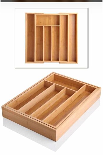 LeesHome Adjustable Drawer 7 Compartment Spoon Holder Bamboo