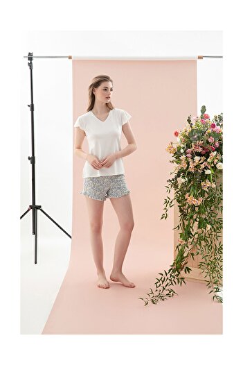 English Home Set de pijamale de damă din viscoză albastră - Floare de primăvară