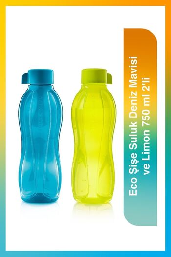 Tupperware Eco Bottle Water Bottle Sea Blue and Lemon 750 Ml Set of 2
