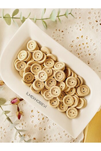 ilmekhobievi Handmade Wooden Button - 20mm Writing, 15Pcs