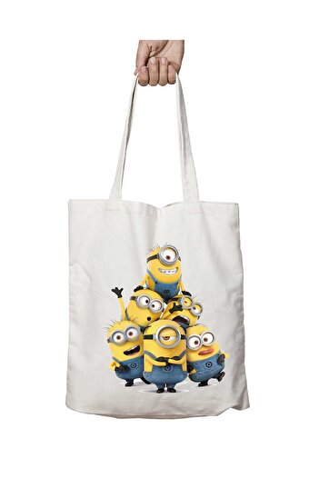 ART HEDİYE Minion Minions Two Sides Μόνιμη και Πλενόμενη υφασμάτινη τσάντα ώμου - Για το σχολείο και την παραλία