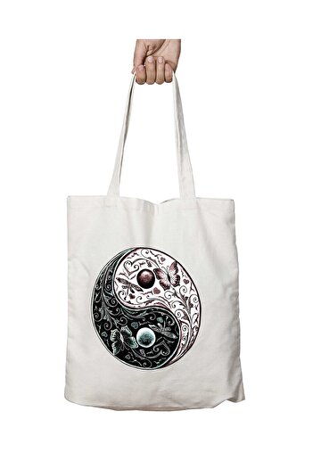 ART HEDİYE Ying Yang Butterfly Pattern - Μόνιμη και πλενόμενη υφασμάτινη τσάντα ώμου δύο όψεων