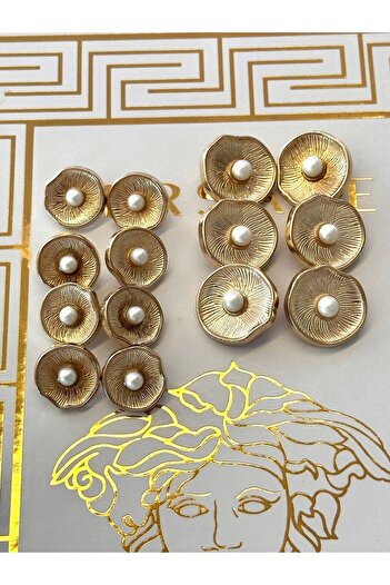 ODDA TASARIM ATÖLYESİ Gold Blazer Jacket - Oyster Shell Model, Pearl Button Set