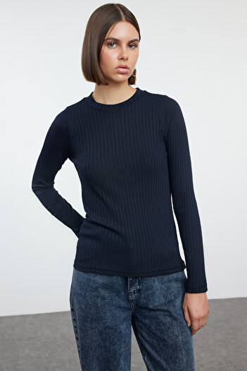 Trendyol Collection Crew Neck Navy Blue-Stone Knitted Blouse 2 Pack - TWOAW25BZ00066