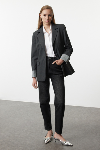 Trendyol Collection Anthracite Cuff Detailed Woven Blazer Jacket Twoaw25Bc00000
