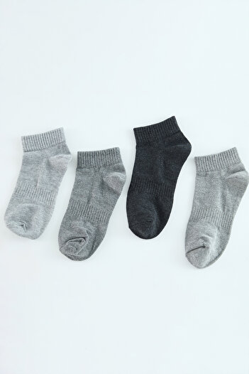 Trendyol Collection Unisex šedá Melange 4dílná sada bavlněných ponožek - Tmnaw25Co00023