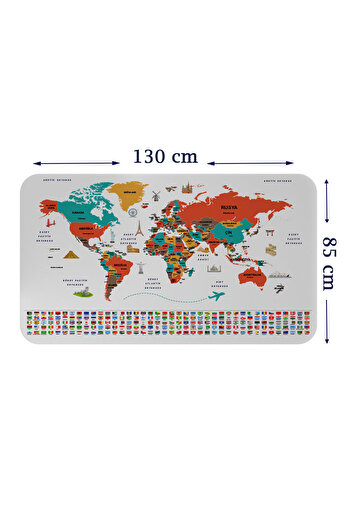 Dropcek eticaret Turkish Country Lady - Educational Capital Detailed World Map Atlas Wall Sticker - 85x130-3858