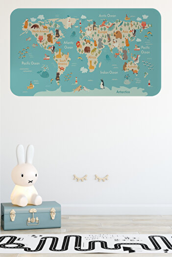 Dropcek eticaret Educational World Map Kids and Baby Room Sticker - 85x130cm