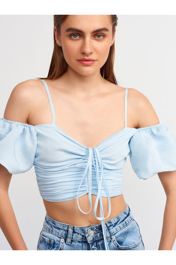 Dilvin Crop Top cu mânecă cu balon pentru femei 50154