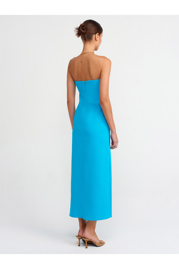 Dilvin 90758 Strapless Slit Detailed Dress - Aqua