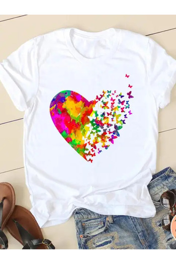 Pink Sky Spring Fashion Women's T-shirt - Summer Print, Heart Graphic