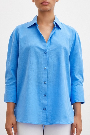 Never more Blue Linen Shirt - Wide Cuffs